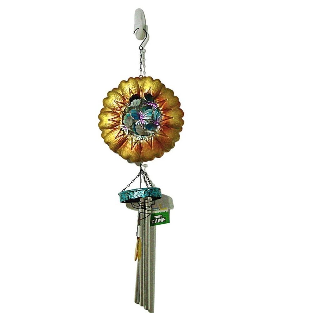 NEW True Living Outdoors Wind Chimes Multicolor Metal Floral Butterfly 26" NWT